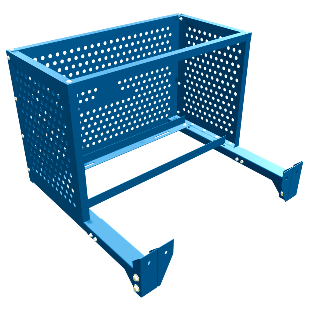 Картинка корзины с интегрированным кронштейном синего цета с креплением к вентилируемым фасадам